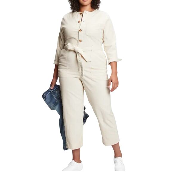 Gap Womens Corduroy Jumpsuit 16 Tall Relaxed Straight Leg Cream Ivory Academia - Picture 1 of 11
